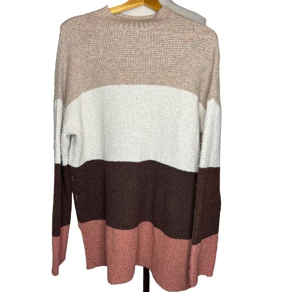 So sweater women’s size large turtleneck pull over nautical warm brown stripes h - Picture 5 of 8